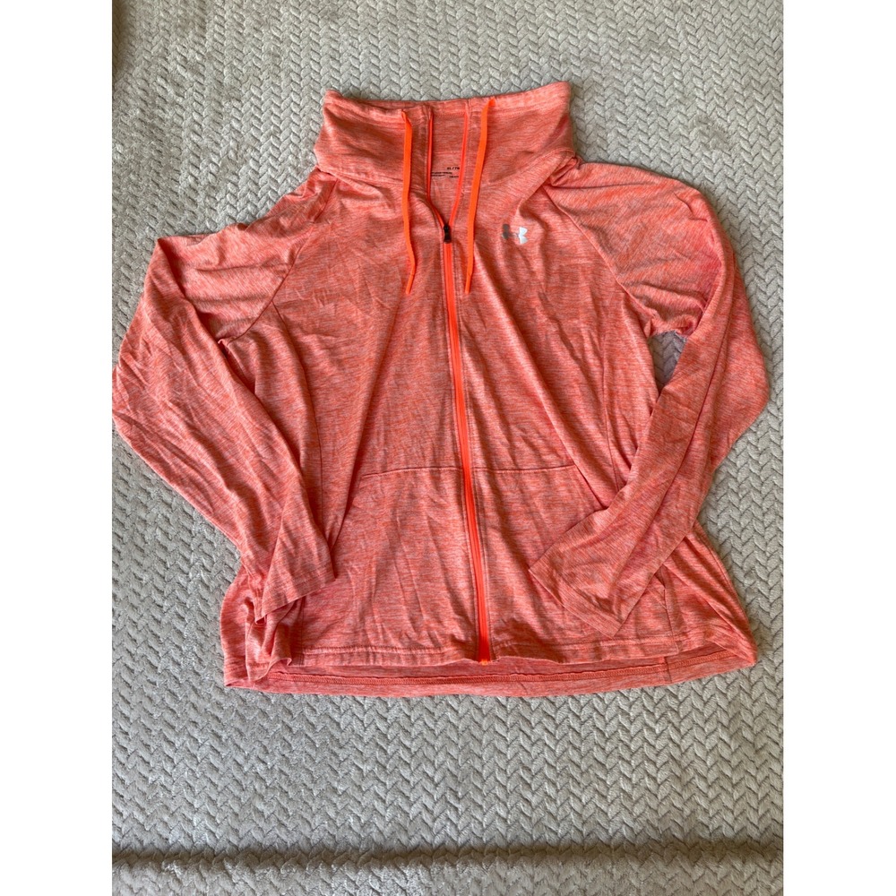 Under Armour HeatGear Full Zip Jacket Orange Heathered Funnel Neck XL Women